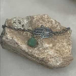 Silver Hamsa Bracelet with Green Aventurine Charm